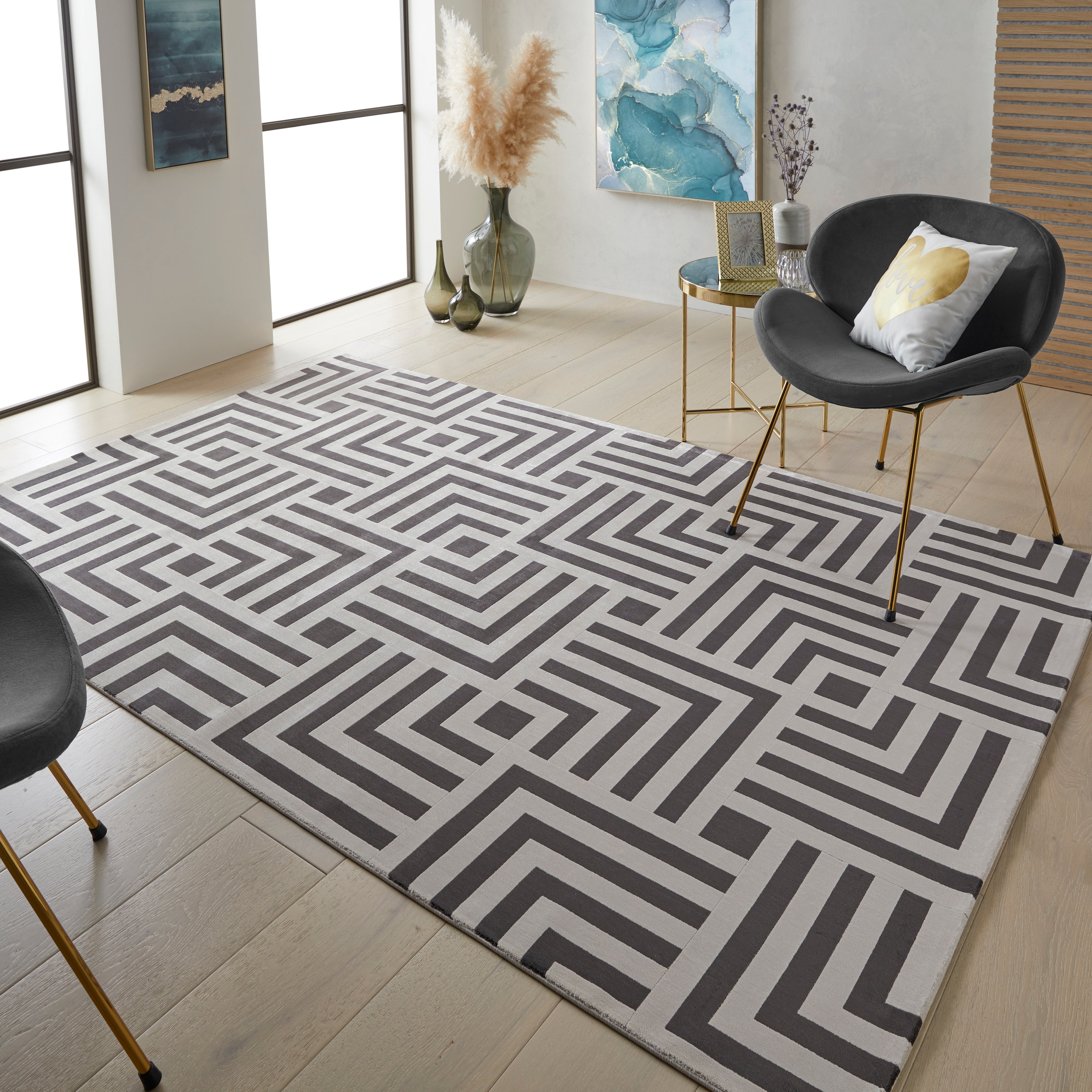 Concept Looms Lugano LUG01 Light Grey Anthracite Large Rectangle Rug
